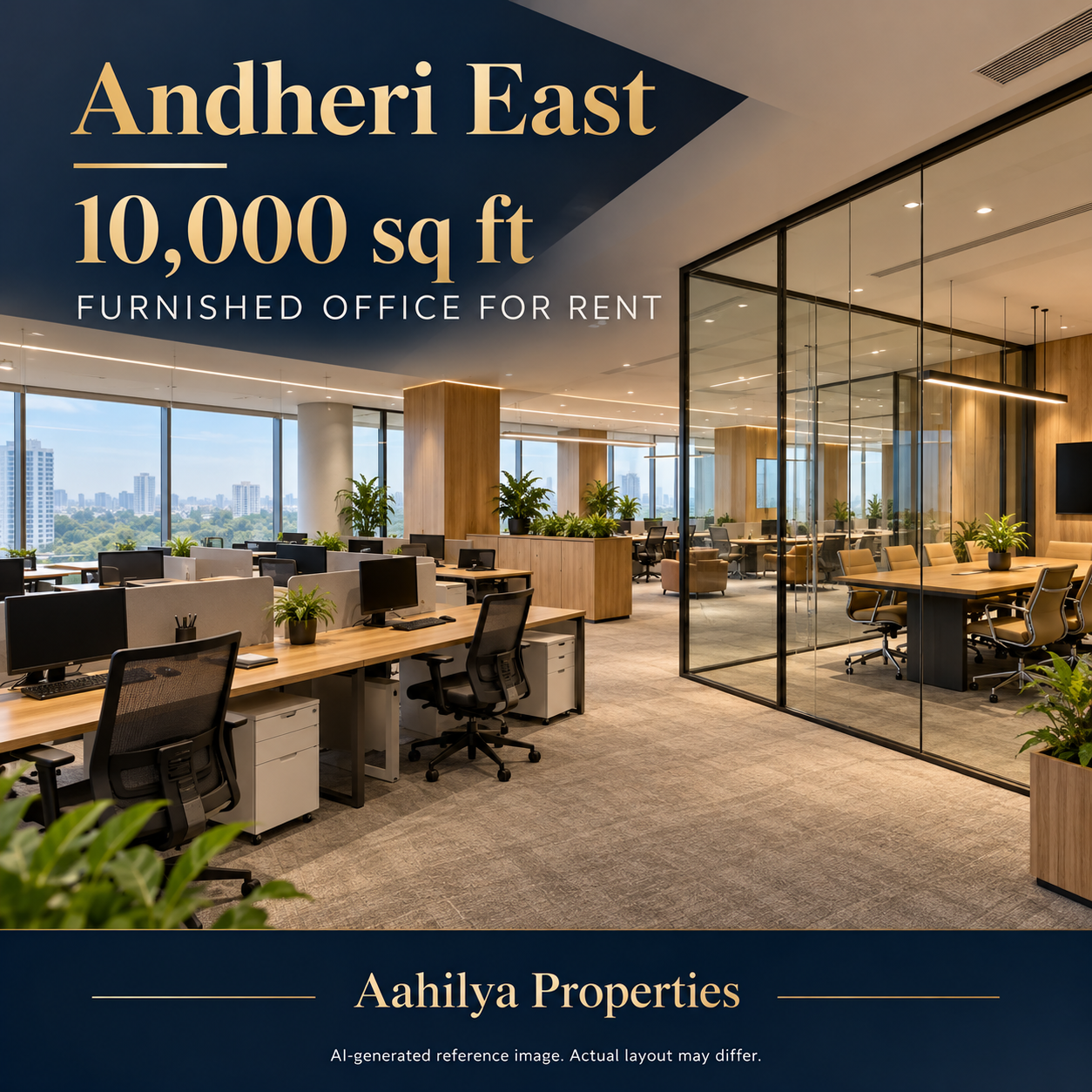 AI reference illustration: 10,000 sq ft furnished office for rent in Andheri East
