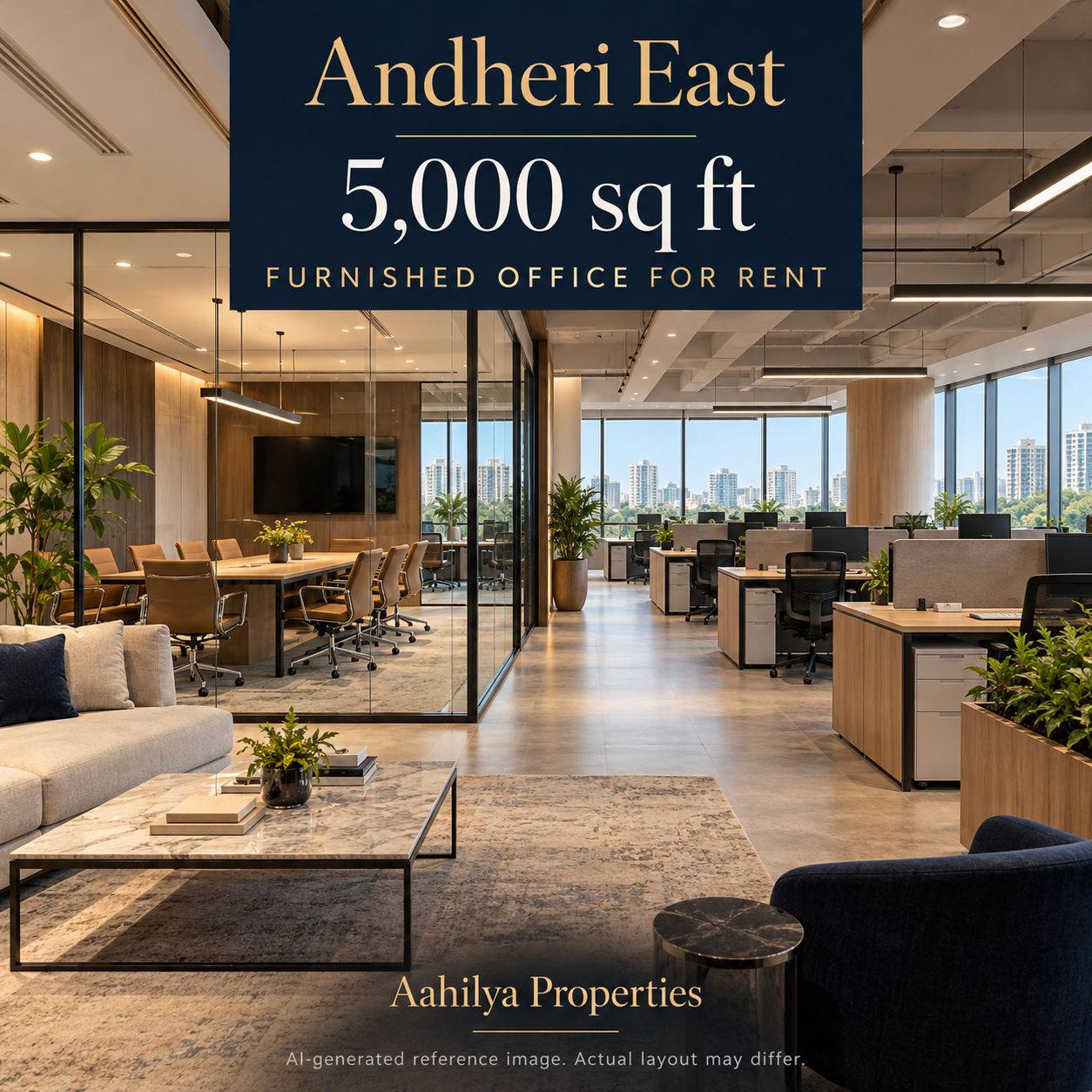 AI reference illustration: 5,000 sq ft furnished office for rent in Andheri East