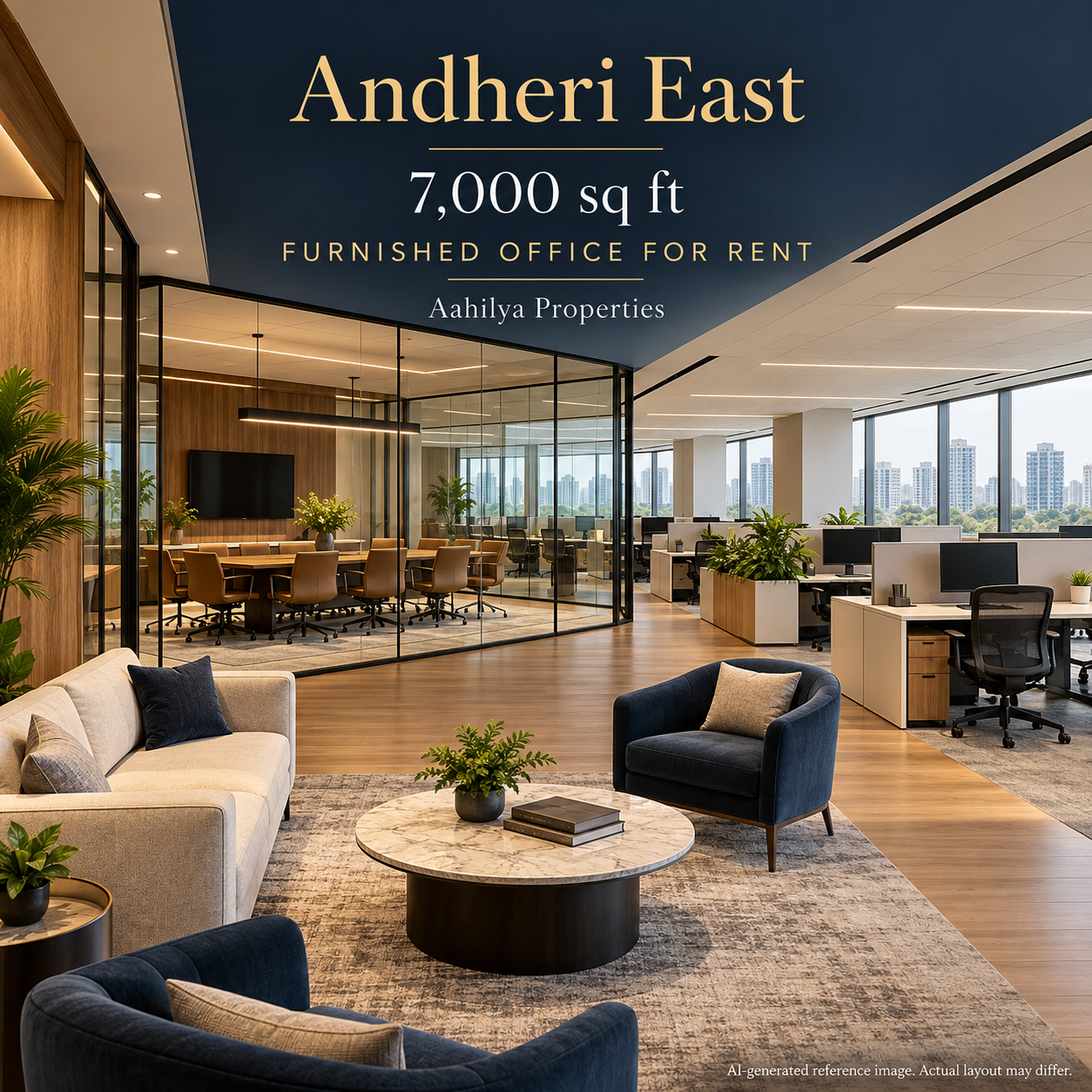 AI reference illustration: 7,000 sq ft furnished office for rent in Andheri East