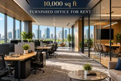 AI reference illustration of a 10,000 sq ft furnished office for rent in BKC