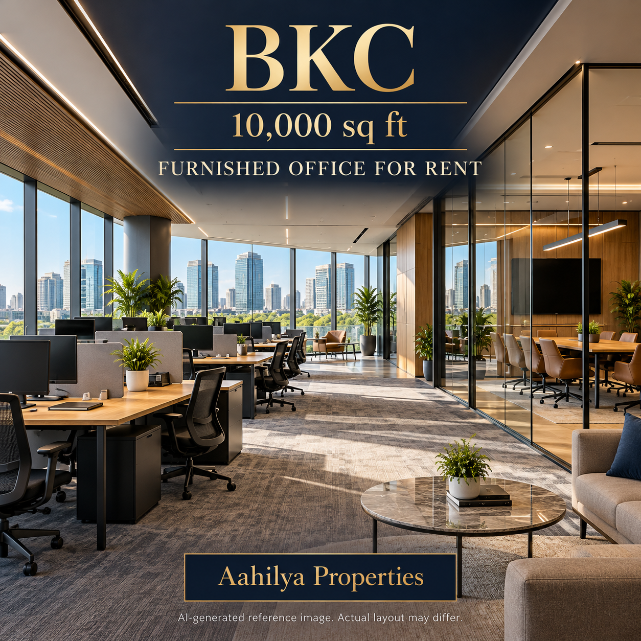 AI reference illustration of a furnished office for rent in BKC