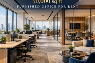 AI reference illustration of a 50,000 sq ft furnished office for rent in BKC