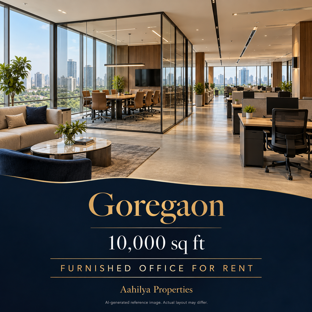 AI reference illustration: 10,000 sq ft furnished office for rent in Goregaon