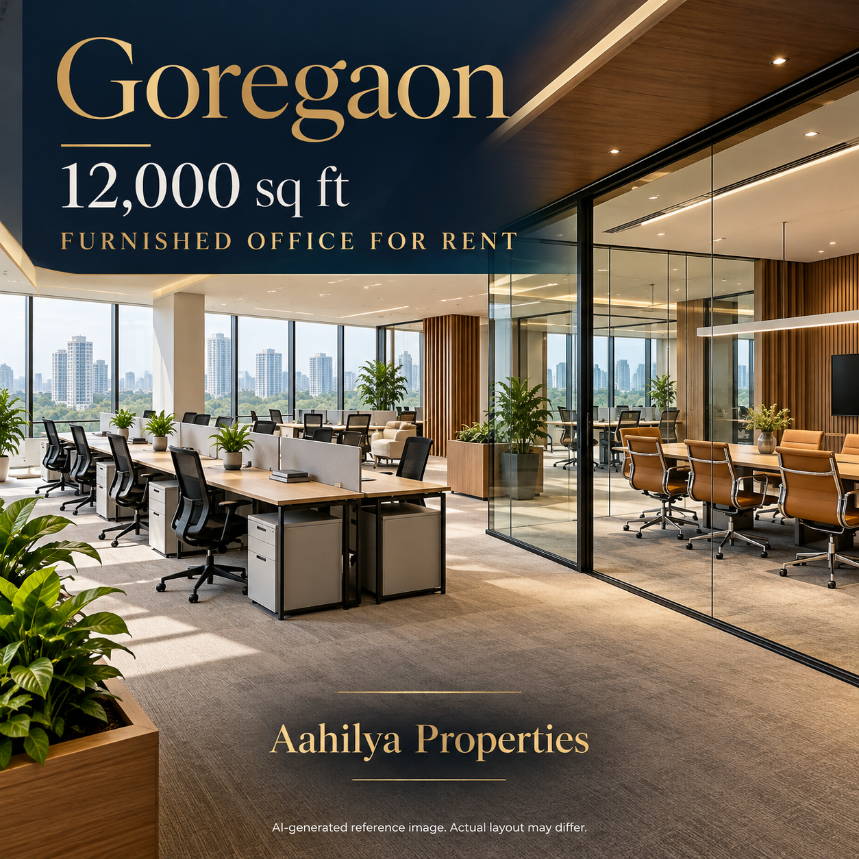 AI reference illustration: 12,000 sq ft furnished office for rent in Goregaon