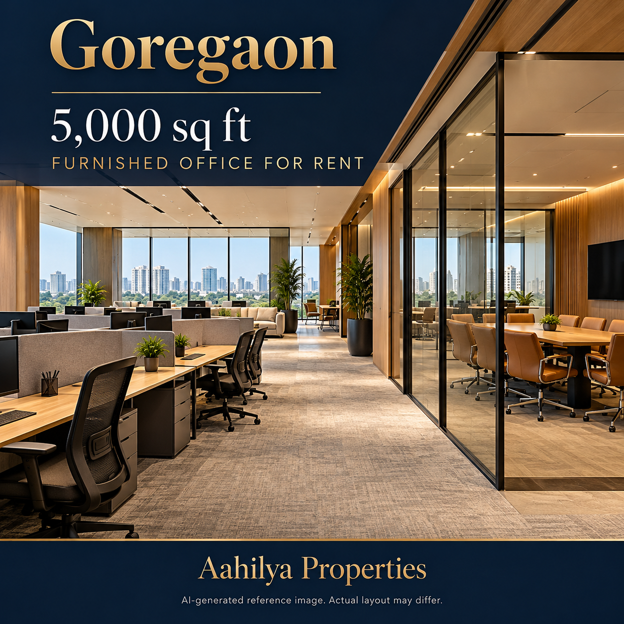 AI reference illustration: 5,000 sq ft furnished office for rent in Goregaon
