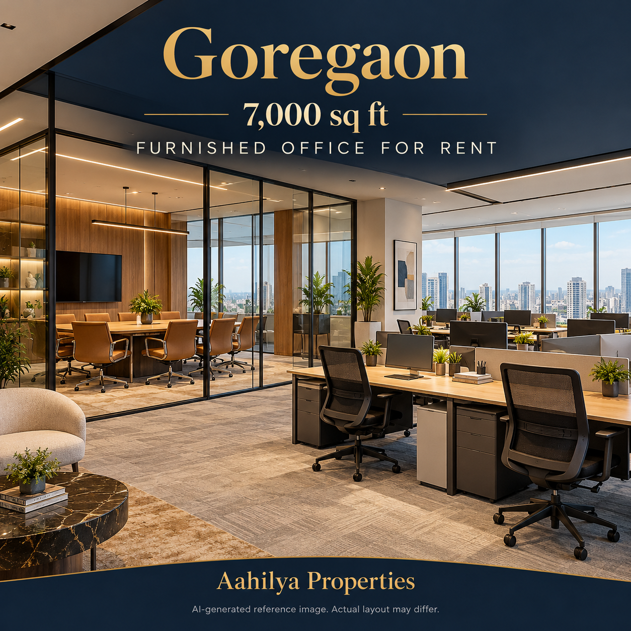AI reference illustration: 7,000 sq ft furnished office for rent in Goregaon