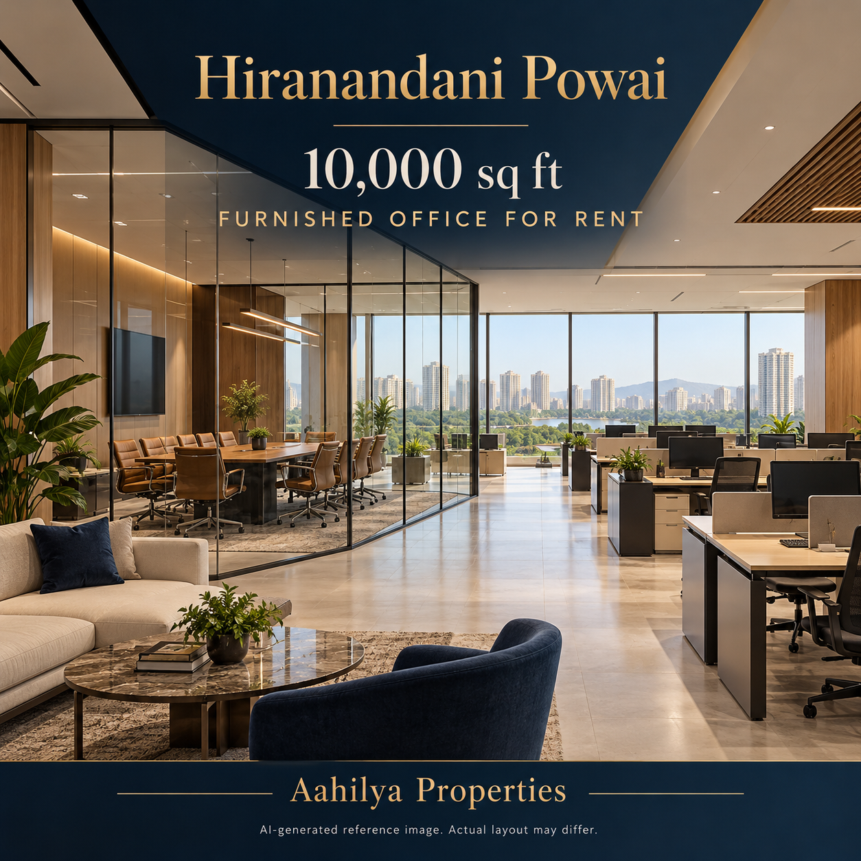 AI reference illustration: 10,000 sq ft furnished office for rent in Hiranandani Powai