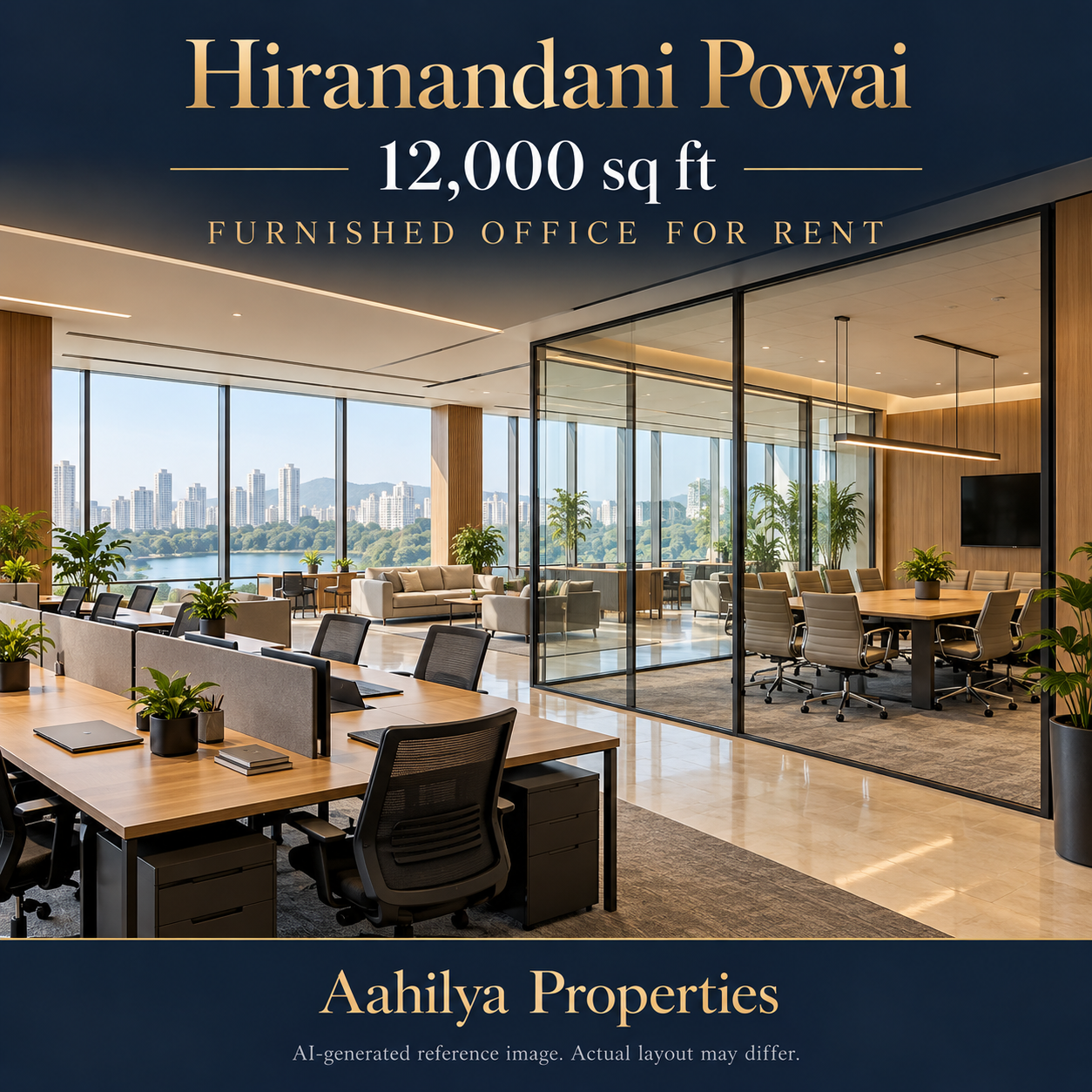 AI reference illustration: 12,000 sq ft furnished office for rent in Hiranandani Powai