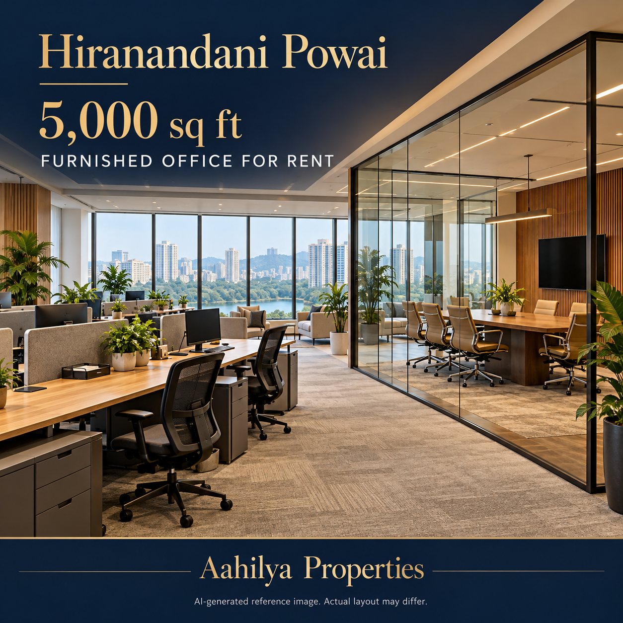 AI reference illustration: 5,000 sq ft furnished office for rent in Hiranandani Powai